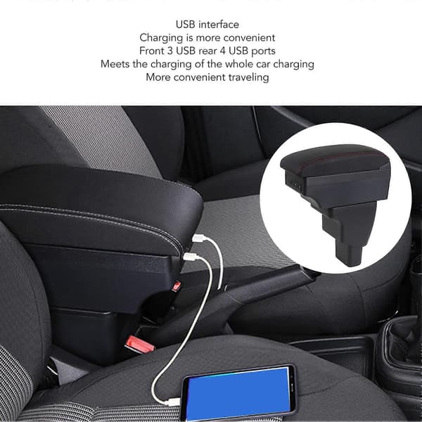 Armleneboks Midtkonsoll Oppbevaring Innholdsboks Interiør Organizer med USB-grensesnitt Erstatning for Hyundai I10