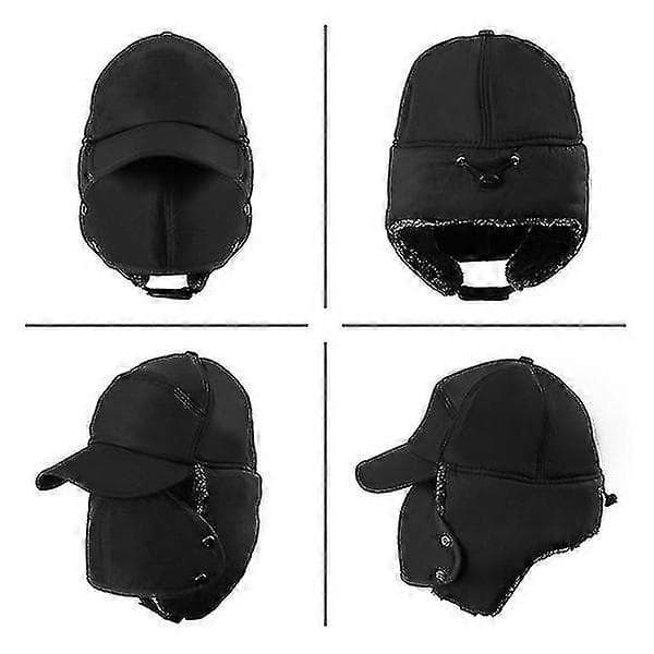 Herre Vinter Casual Baseball Sne Cap Vindtæt Tyk Varm Hue Hat Black