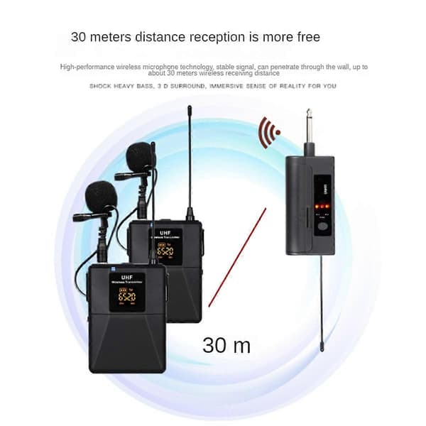 UHF Trådløst Dobbelt Lavalier Mikrofonsystem 30m Rækkevidde til DSLR Kamera Telefon Interview Optagelse Reversmikrofon