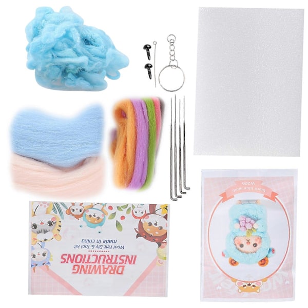 Nålfiltningskit Ull Får Docka Plyschdocka DIY Tillverkningsmaterial Paket för Nybörjare 206# Blå