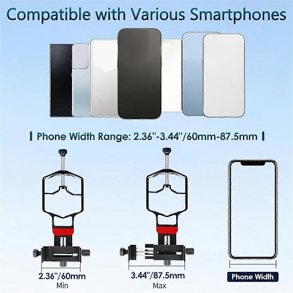 Universal Digiscoping Adapter Telefon til Teleskop 3-Akset Holderbeslag til Kikkert Monokular Mikroskop Telefonkamera