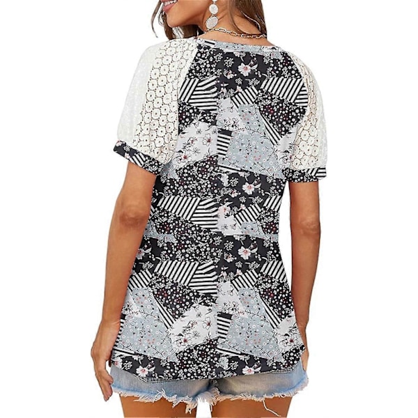 Moderigtige blonde toppe syet sammen med kortærmet V-hals T-shirt bluse med blomsterprint 3XL