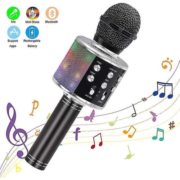 Trådlös Karaokemikrofon Bluetooth Handhållen Portabel Högtalare Black