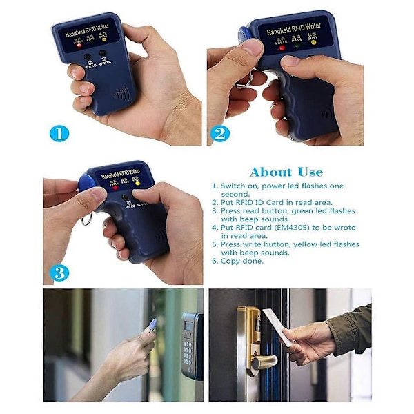 Handhållen 125KHz RFID Läsare Skrivare Duplicator Kopierare, Uppgraderad ID-kort Klonare Programmerare, med 10st