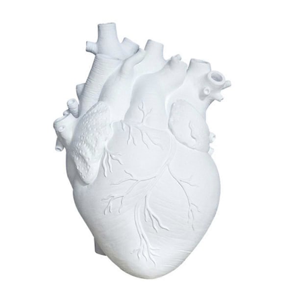 Anatomisk Hjerte Vase Resin Blomsterpotte Hjerteformet Vase Bordplade Desktop Ornament Bord Skrivebord Blomstervase Dekor, Hvid