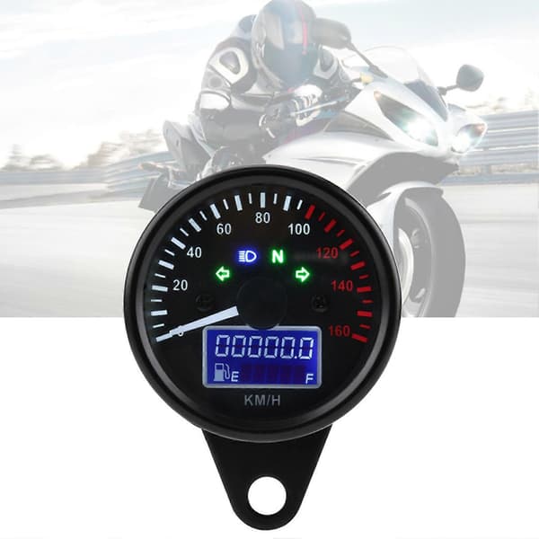 Universal 0~160KM/H Motorcykel Digital LED LCD Speedometer Tachometer Hastighedsmåler Retro Sort