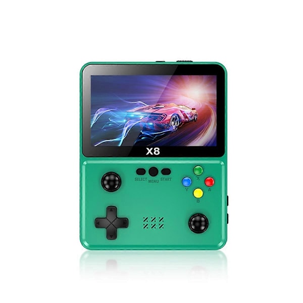 X8 Retro Spillekonsol 4 tommer IPS Skærm Håndholdt Spilleafspiller 10 Simulatorer Videospillekonsol til SFC Grøn