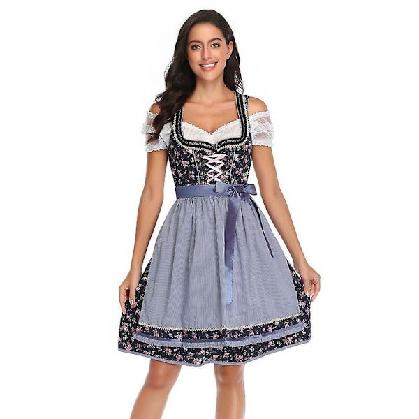 Traditionell Dirndl Oktoberfest Kostym Klassisk Alpen Fraulein Klubb Servitris Outfit Cosplay Karneval Maskerad Party Klänning 20167C M