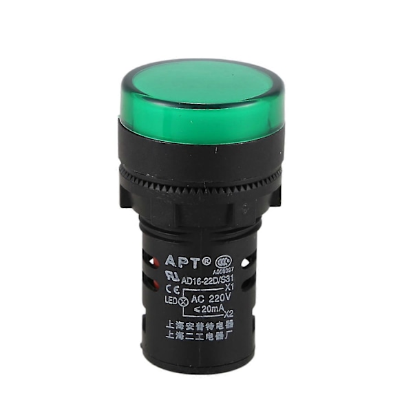 Sourcingmap 2 stk. AC220V Grøn LED Strømindikator Pilot Signallampe 22mm Dia