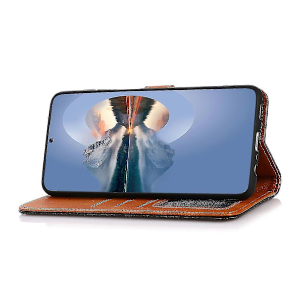 Khazneh Fodral för Honor Magic 5 Lite 5g /x9a 5g / X40 5g Guldknapp PU Läder Kohud Textur Telefonställ Plånboksfodral Black