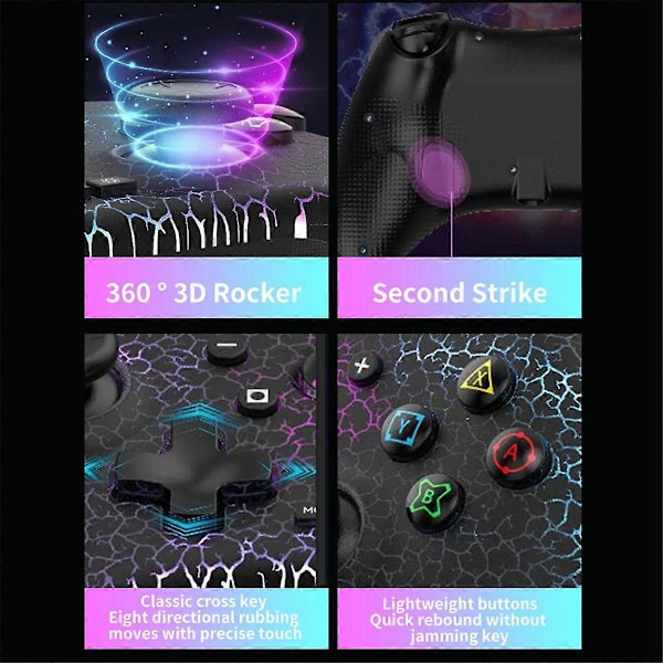 Trådlös spelkonsol för Switch/Android/Ios/Pc 6-Axis Gyro Högprecisionsjoystick Rgb-belysning Bluetooth Gamepad B