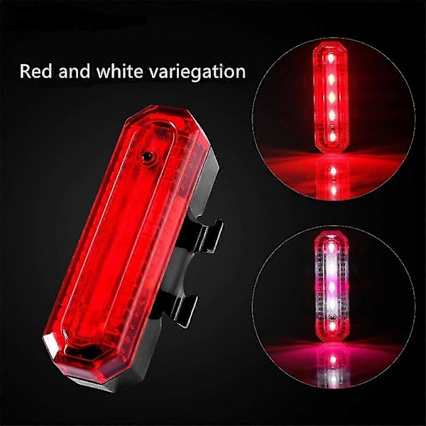 Sykkel Baklys 300 Lumen USB Oppladbart Vanntett MTB Sykkel Baklykt Red White