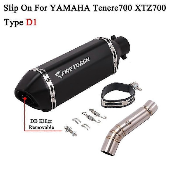 Yamaha Tenere700 Tenere 700 Xtz700 2019-2022 moottoripyörän pakoputkisto, muokkaa keskimmäistä linkkiputkea, Moto äänenvaimennin Db Kille Type D1