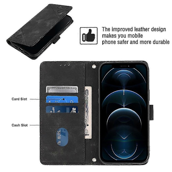 Fodral för iPhone 12 Pro, Flip Magnetiskt Läderplånbok Kortfodral Kompatibelt med iPhone 12 Pro Skal Black