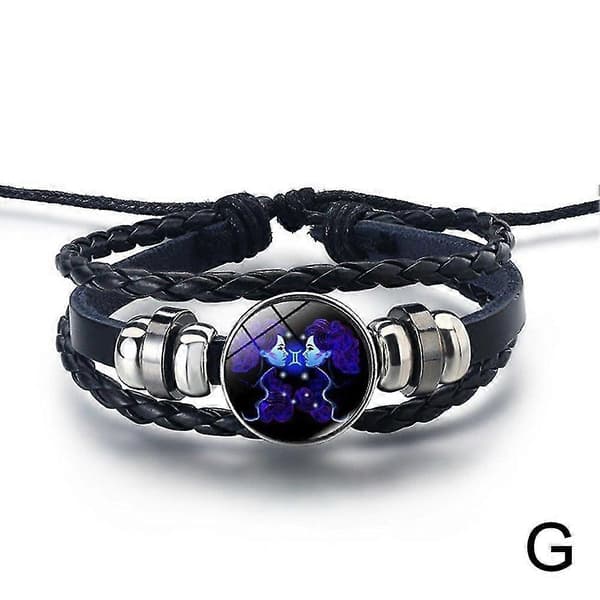 Serene Manifestation Armbånd 12 Stjernebilder Edelsten Lær Forbedre Energi Gemini