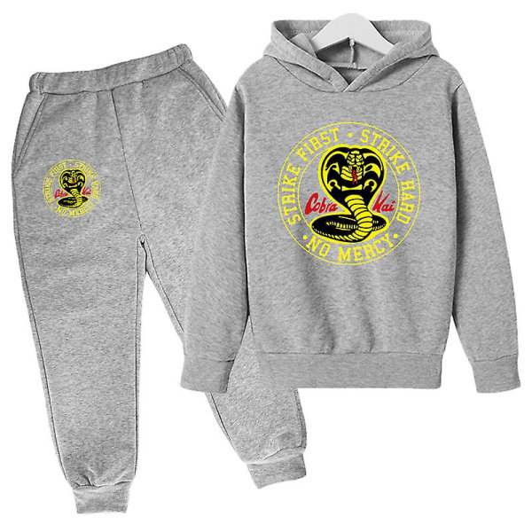 Våren Hösten Pojkar Casual Cobra Kai Tryckt Långärmad Tröja Hoodie + Byxor Kläder 2-delad Träningsoverall 4-14 År Flickor Pojkar Kläder 8 5T