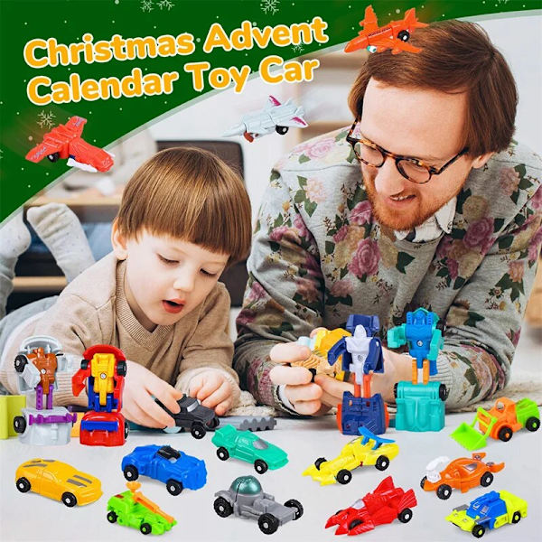 Bil Adventskalender 2023 Pojke, Deformationsbil Adventskalender Barn, Billeksaker Adventskalender för Son Sonson Barn Pojkar Brorson,