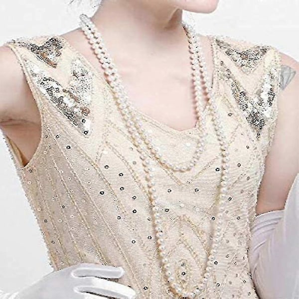 1920'er Tilbehørssæt Flapper Pandebånd, øreringe, perlehalskæde, handsker Style 2