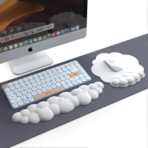 Blått tangentbord handledsstöd i memory foam, tangentbordsmoln handledsstöd, tangentbordsmatta med handledsstöd 2-delars set