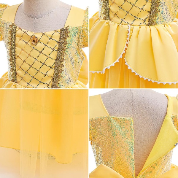 Prinsessa Belle Skönheten och Odjuret Cosplay Party Karneval Tyllklänning 8-9Years