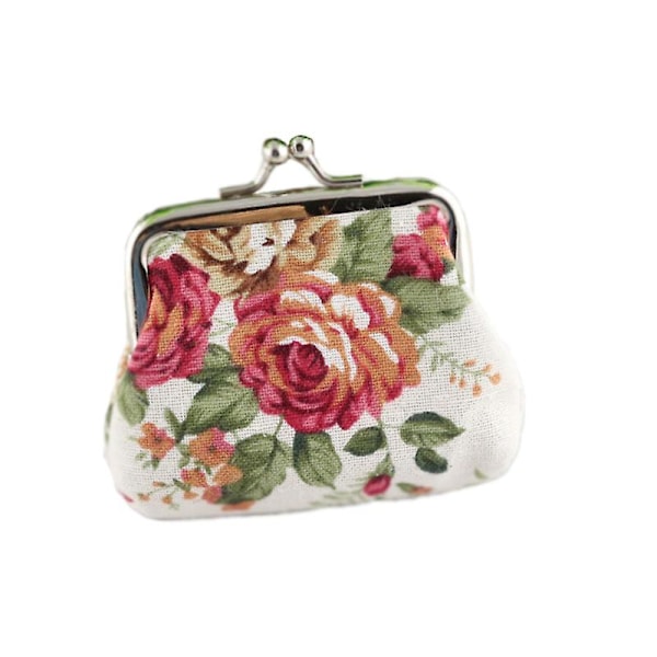 Dam Retro Blommig Lås Plånbok Mini Börs Mynt Förändring Hållare Canvas Väska White