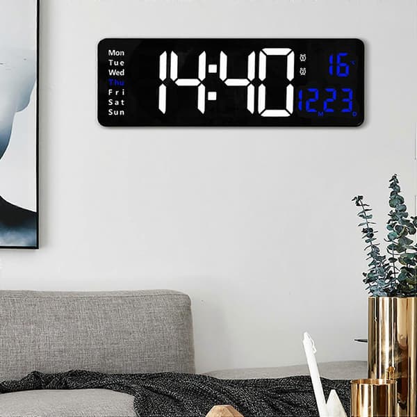 Fjärrkontroll Stor Elektronisk Väggklocka Temp Datum Strömavbrottsminne Bordsklocka Väggmonterad Dubbla Alarm Blå