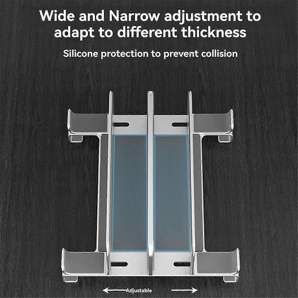 Laptopstativ Holder Justerbar Vertikal Skrivebords Notebook Dock Plassbesparende 3 i 1 Datamaskin Stativ Sølv