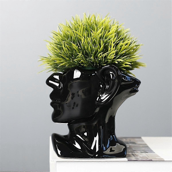 Portrett Statue Vase Plantekasse Nordisk Sukkulent Blomsterpotte Keramisk Innendørs Skrivebordsplante Dekor med Dreneringshull, A