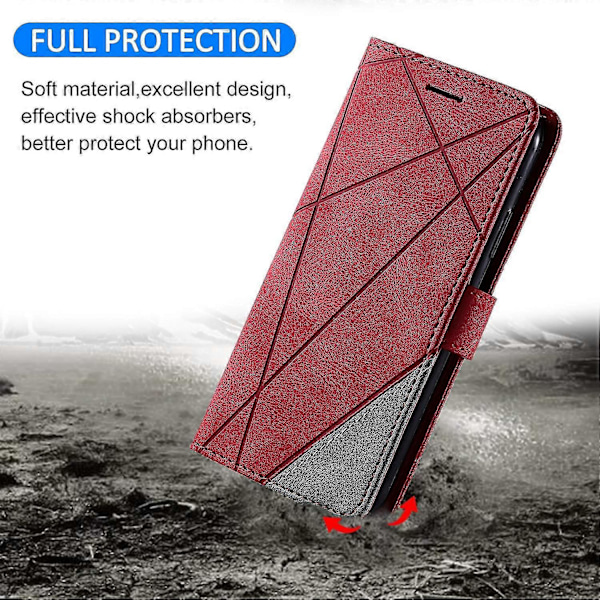 Til Samsung Galaxy Xcover 5 Wallet Case Linjer Præget PU Læder Telefon Bagcover Red