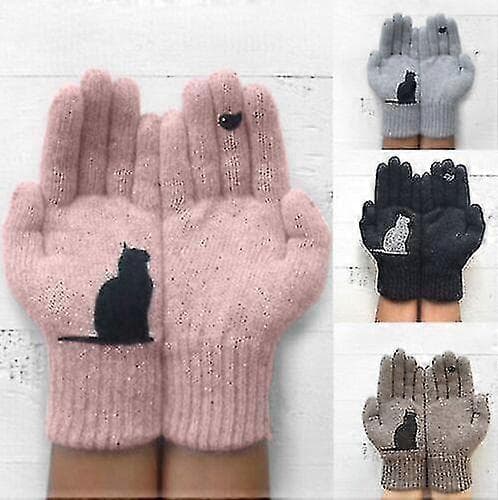 Kattfläkt Bomullshandskar, Kattfågelmönstrade Handskar Söta Rosa Enkla Vantar grey