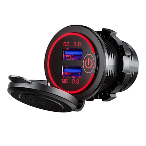 Biloplader USB Multi Port QC3.0 Hurtig Opladning Cigartænder Adapter til Autocampere Skibe Motorcykler Rødt Lys