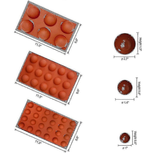 Halvkugle Silikoneform, Silikone Chokoladeforme, 3 Pakker Bagning