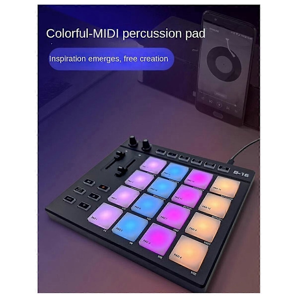 B16 MIDI Keyboard Percussion Pad - for Musikkproduksjon DJ Controller Arranger