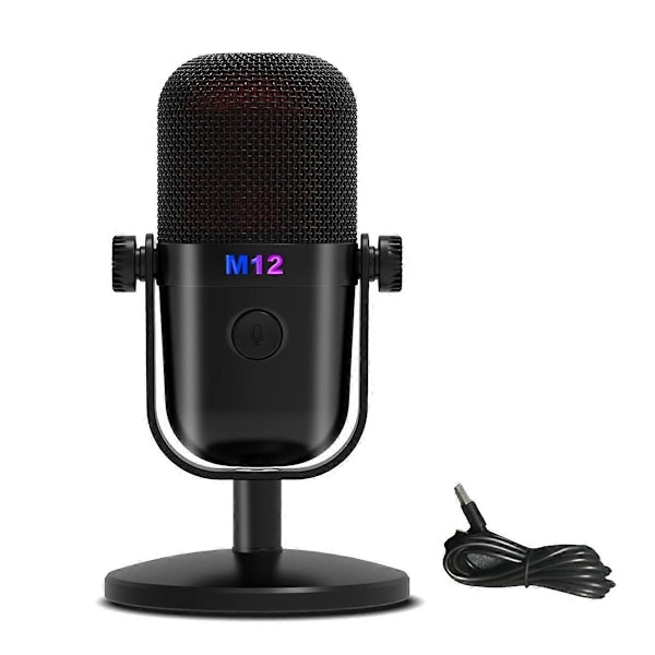 Gaming USB Kondensatormikrofon med RGB Lys/Knapper Lydløs til PC Gaming Optagelse Streaming Sort