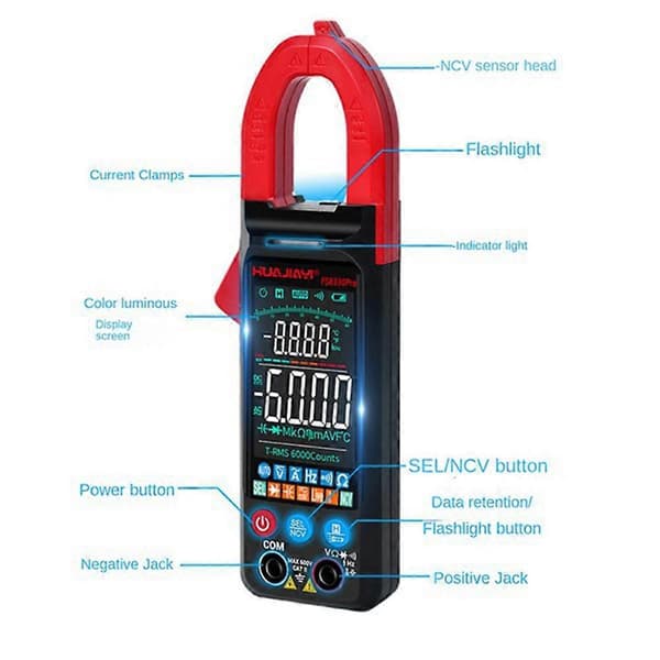 FS8330Pro DC/AC Strøm Digital Tangamperemeter 6000 Tællinger 400A Multimeter Stor Farveskærm Spændingstester Bil Hz Rød