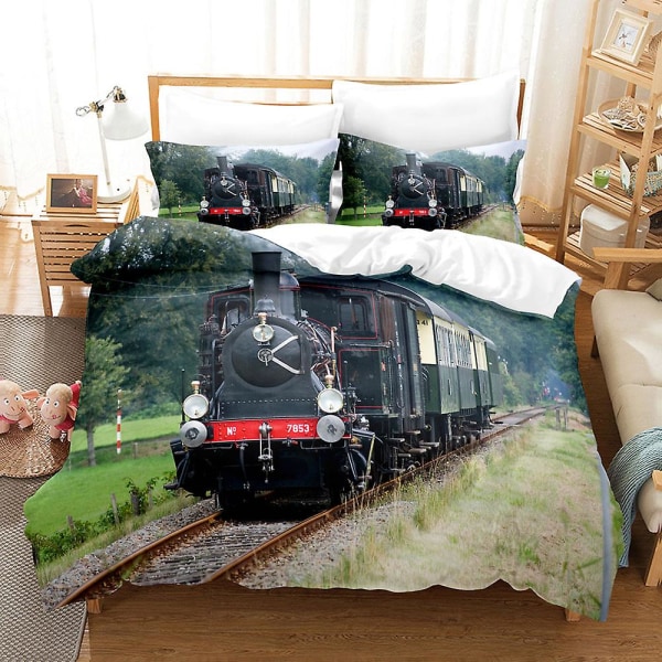 3D-tryckt Tåg Sängklädesset Täcke Överkast Kuddfodral Barnpresent Färg 11 220x240cm