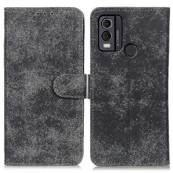 För Nokia C22 Läder Flip Fodral Plånbok Mobilskal Retro Textur Mobiltelefonskal Med Ställ Black