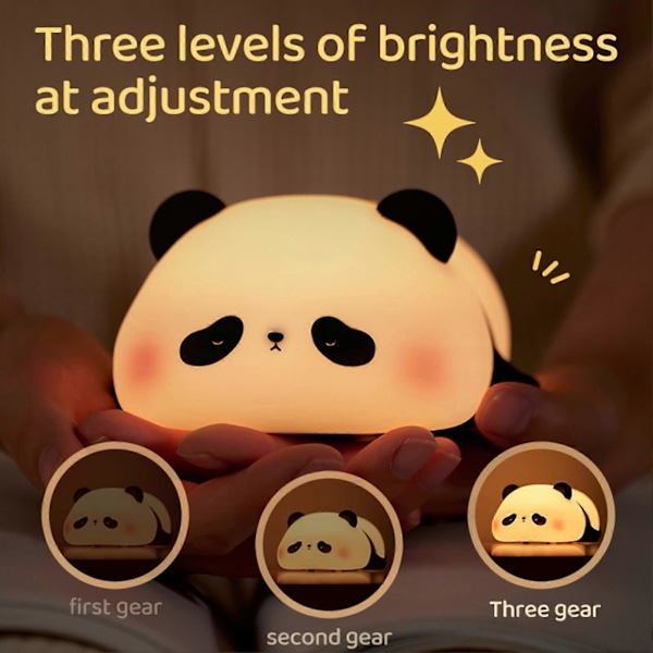 Søt Panda Nattlampe Nyhet Dyre Sengelampe med Timer Berøringskontroll Dimbar Silikon Dekorativ Lampe