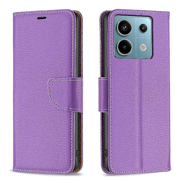 För Xiaomi Redmi Note 13 Pro 5G Mobilskal Enfärgad PU Läder Ställ Visningsfodral Litchi Textur Purple