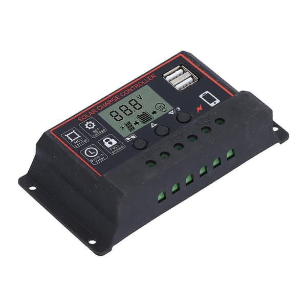 Solar Charge Controller Justerbar Fotovoltaisk Smart Strømgenereringsregulator 12V 24V 10ARød