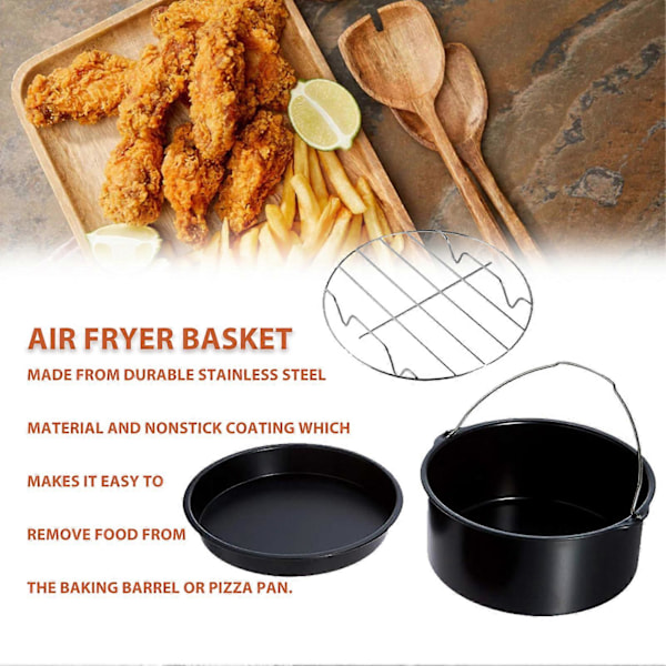 Fritös Tillbehör Rostfritt Stål Bakform Kakform Pizzaform Grill Nonstick Beläggning Diskmaskinsäker Svart 6in