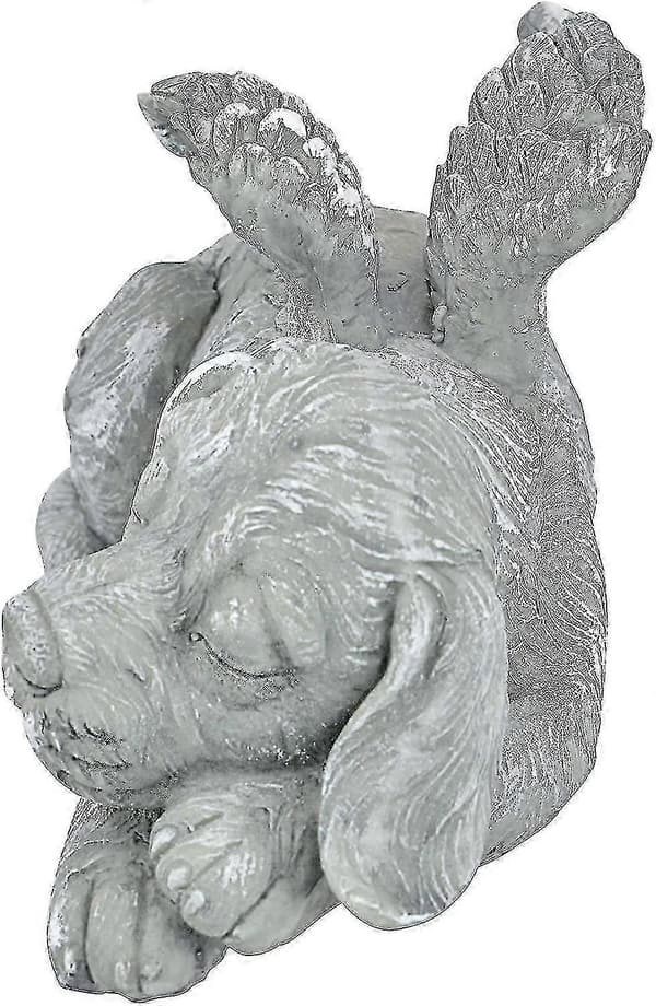 Hundeengel Kæledyr Mindesmærke Gravmarkør Statue, Polyresin, Stenfinish 1 stk, Grå)