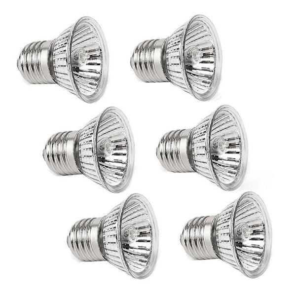 6-pakke Skildpaddevarme 50W x 6 UVA UVB Glasbeholder Varmelampe til , , Slanger