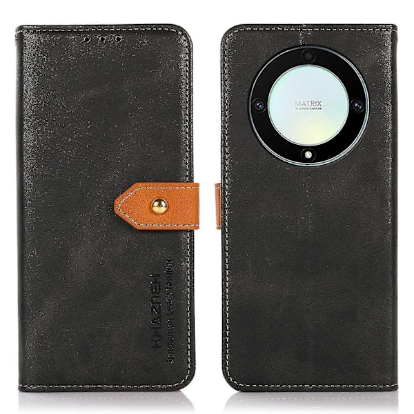 Khazneh For Honor Magic 5 Lite 5g /x9a 5g / X40 5g Guldknap PU Læder Ko Læder Tekstur Telefon Stand Case Wallet Cover Black