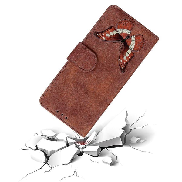 Stødsikkert etui med sommerfugleprint i læder til Realme 12/12x 5G Brown