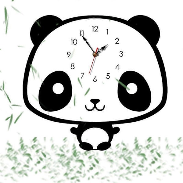 Nordisk Stil Panda Väggklocka Tyst Träklocka för Rum