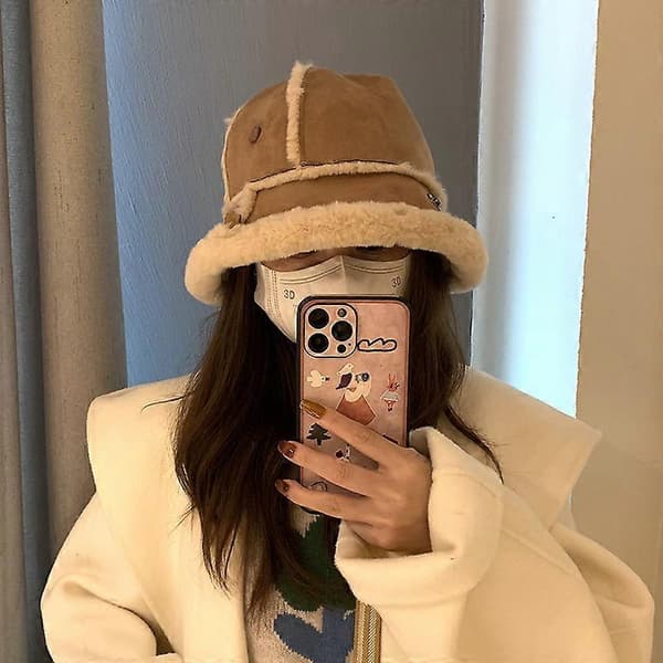 Vendbare bøttehatter for kvinner, Trendy bomullstwill kanvas skinn