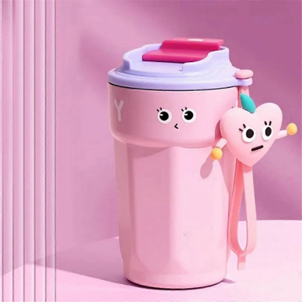 450ML Kreativ Kaffekopp Rostfritt Stål Kaffemugg Tumlare Läckagesäker Flaska för Utomhus Resemugg Lila