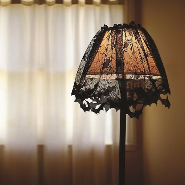 Bästsäljare Holiday Ornaments Halloween Stickad Gardin Lamp Cover Black Spider Lace