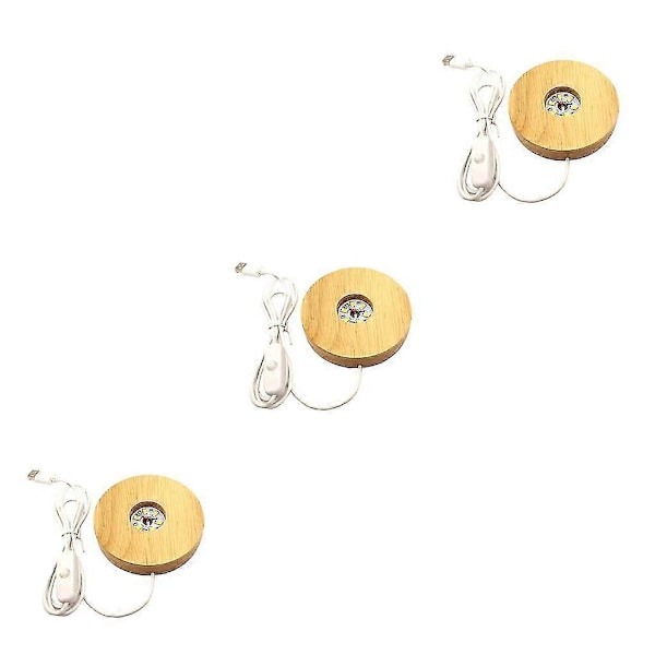 1/2/3 Rund LED-ljusbas i trä, Displayställ Lampa för Kristallkulor Warm Light 100mm 3PCS